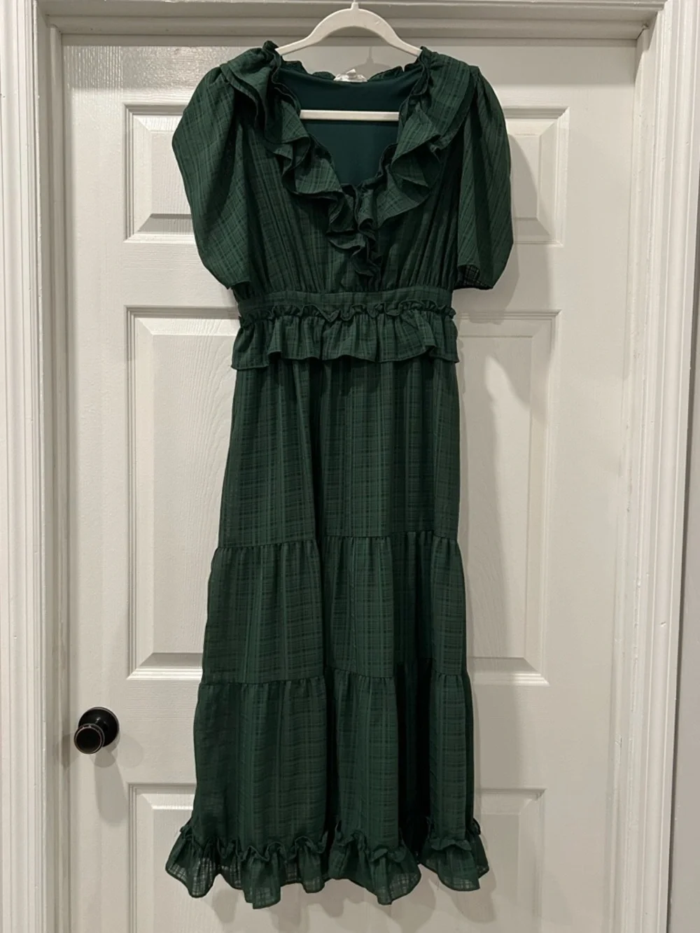 by the River Dark Green Ruffle Tiered Maxi Dress with Puff Sleeves Size Small - Picture 1 of 8